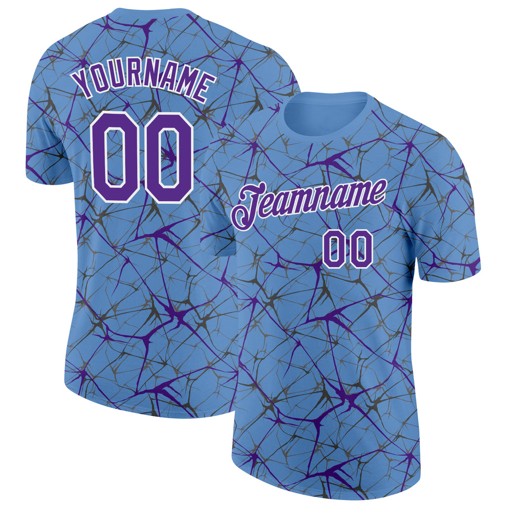 Custom Light Blue Purple Gray-White Abstract Network Crackle Performance T-Shirt