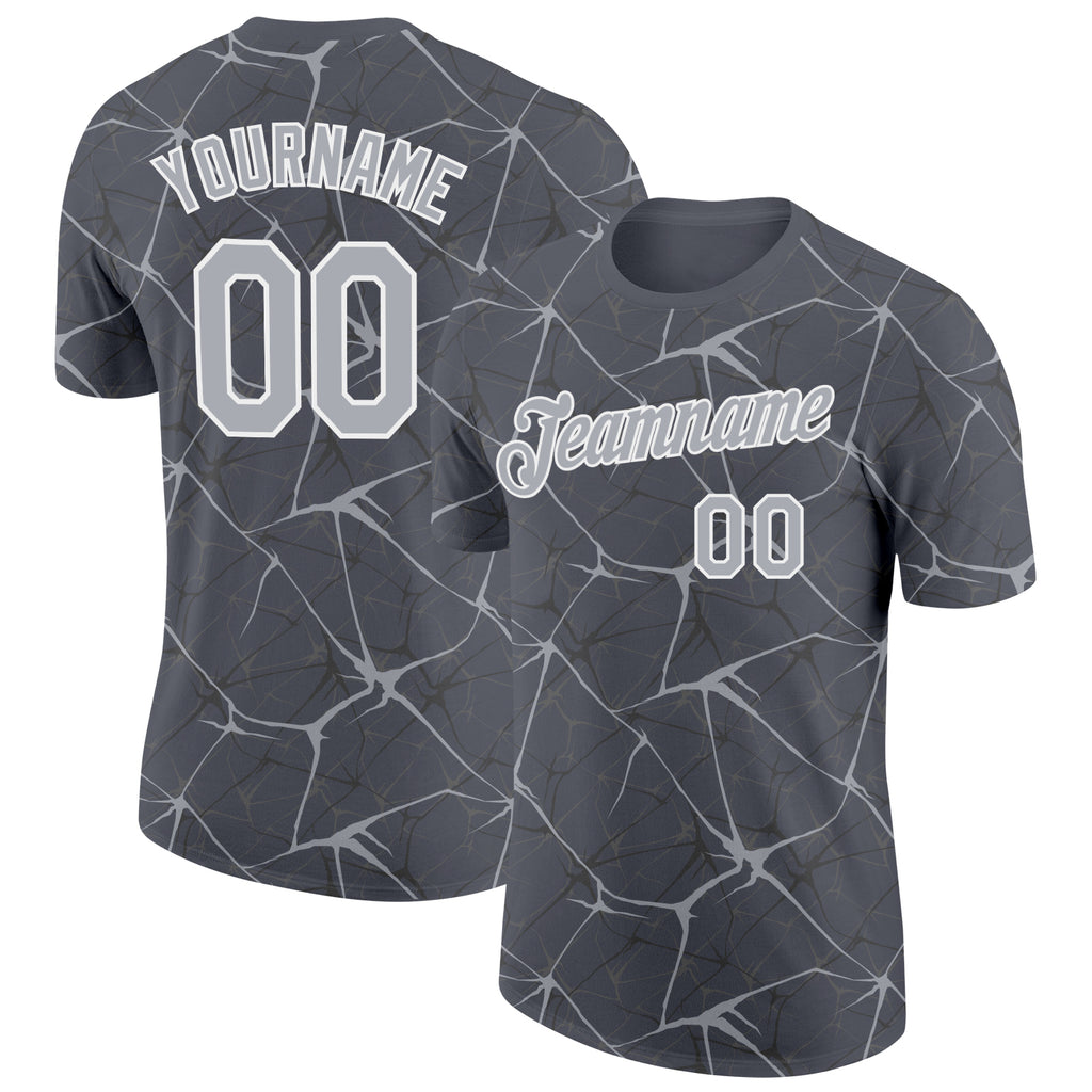 Custom Steel Gray Gray-White Abstract Network Crackle Performance T-Shirt