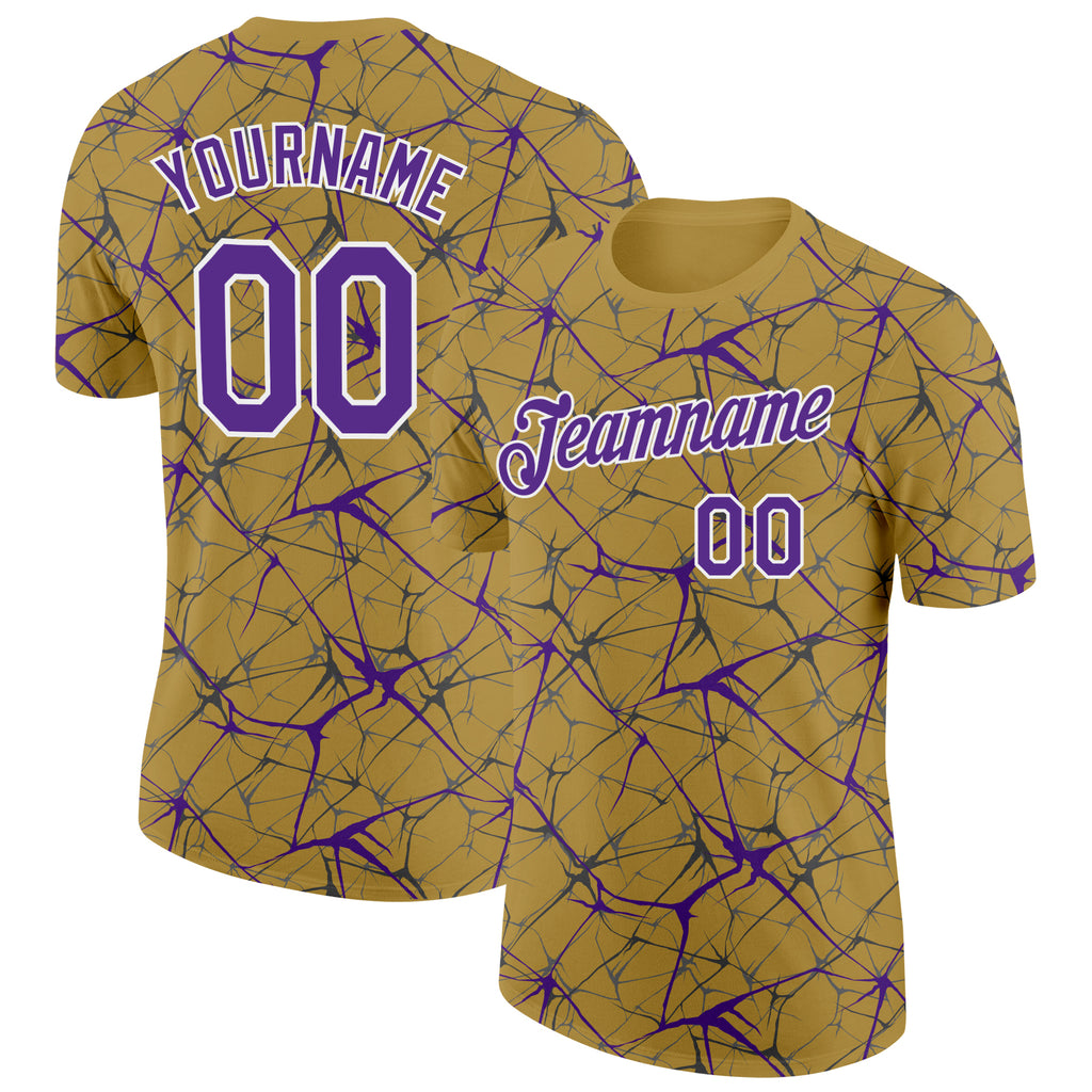 Custom Old Gold Purple Gray-White Abstract Network Crackle Performance T-Shirt