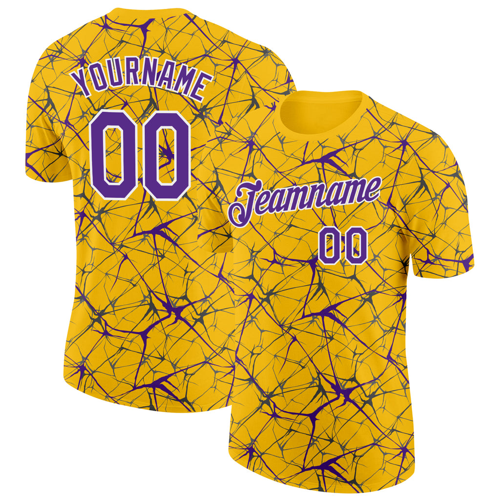 Custom Yellow Purple Gray-White Abstract Network Crackle Performance T-Shirt