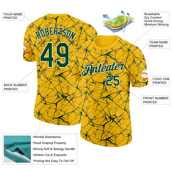 Custom Yellow Green Gray-White Abstract Network Crackle Performance T-Shirt