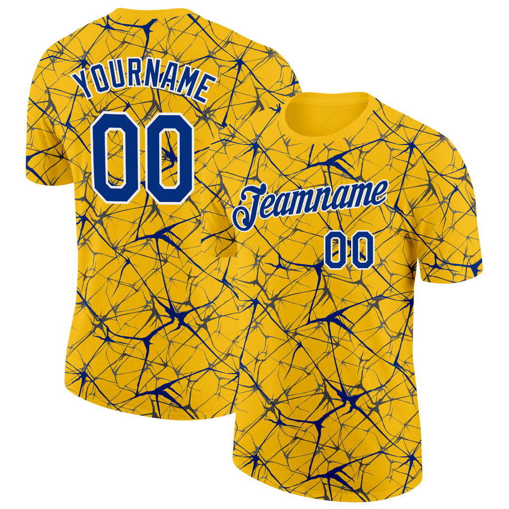 Custom Yellow Royal Gray-White Abstract Network Crackle Performance T-Shirt