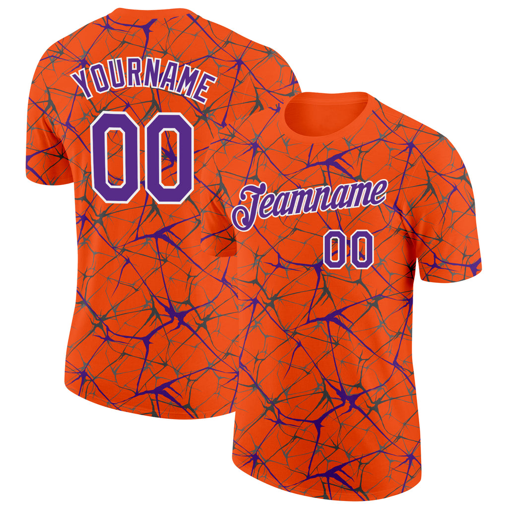 Custom Orange Purple Gray-White Abstract Network Crackle Performance T-Shirt