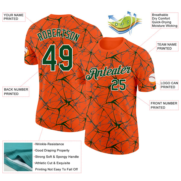 Custom Orange Green Gray-White Abstract Network Crackle Performance T-Shirt