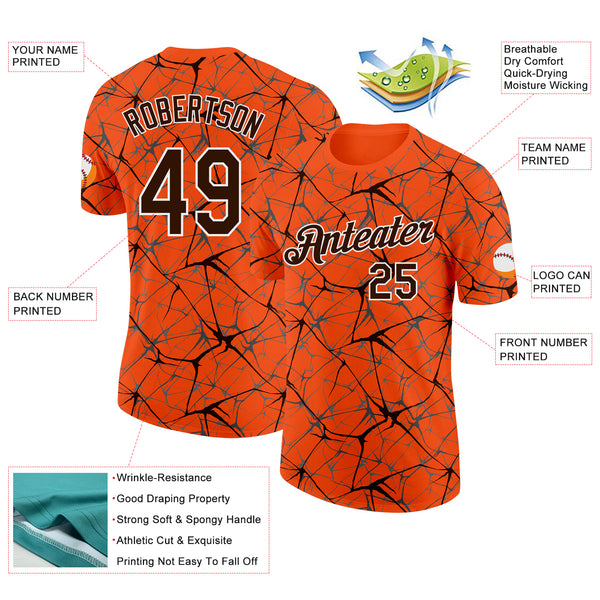 Custom Orange Brown Gray-White Abstract Network Crackle Performance T-Shirt