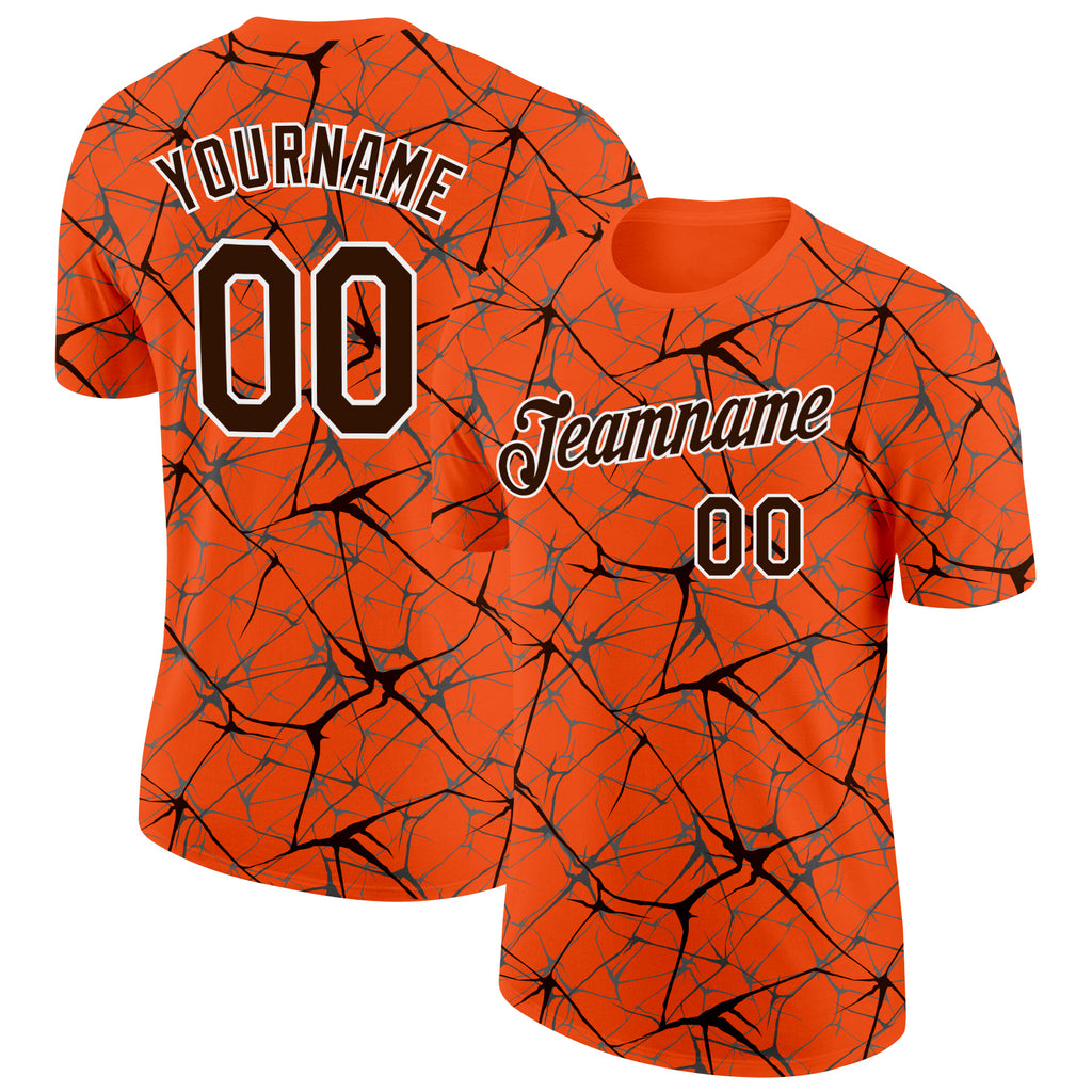 Custom Orange Brown Gray-White Abstract Network Crackle Performance T-Shirt