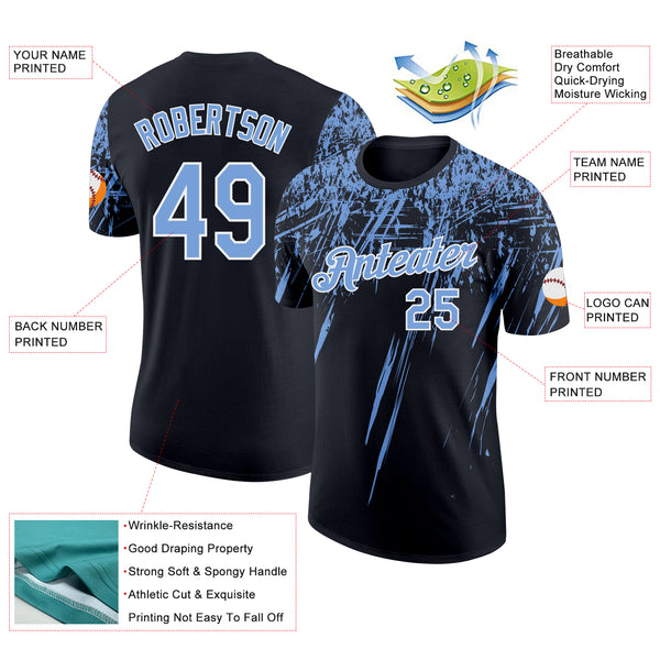 Custom Black Powder Blue-White Distressed Scratch Brush Stroke Performance T-Shirt
