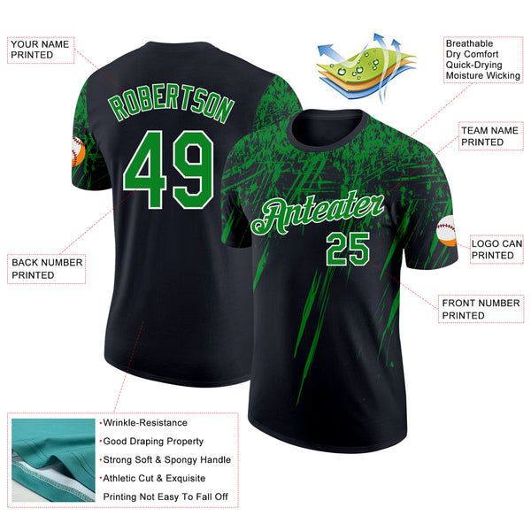 Custom Black Grass Green-White Distressed Scratch Brush Stroke Performance T-Shirt