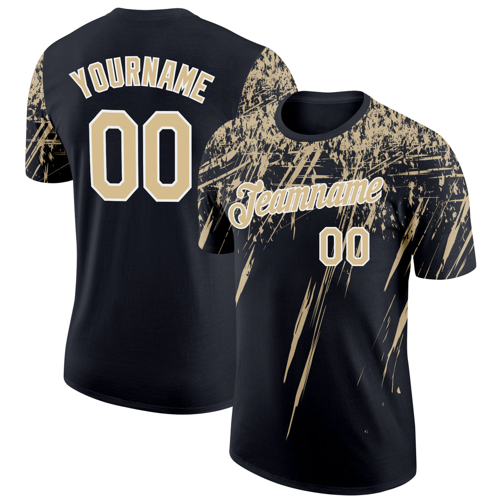 Custom Black Vegas Gold-White Distressed Scratch Brush Stroke Performance T-Shirt
