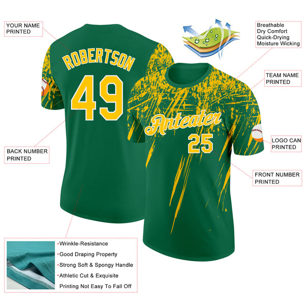Custom Kelly Green Yellow-White Distressed Scratch Brush Stroke Performance T-Shirt
