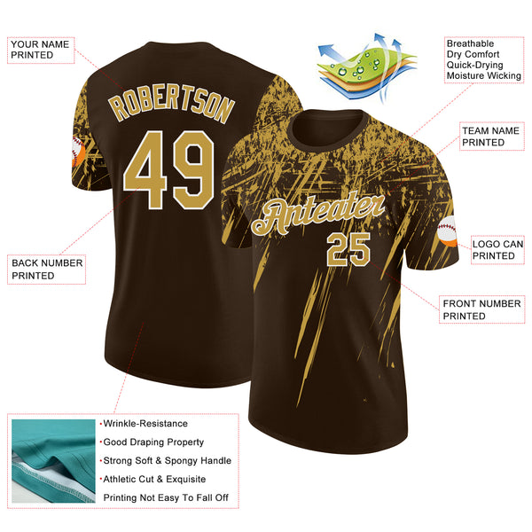 Custom Brown Old Gold-White Distressed Scratch Brush Stroke Performance T-Shirt