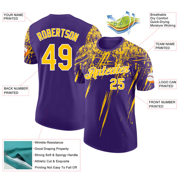 Custom Purple Yellow-White Distressed Scratch Brush Stroke Performance T-Shirt
