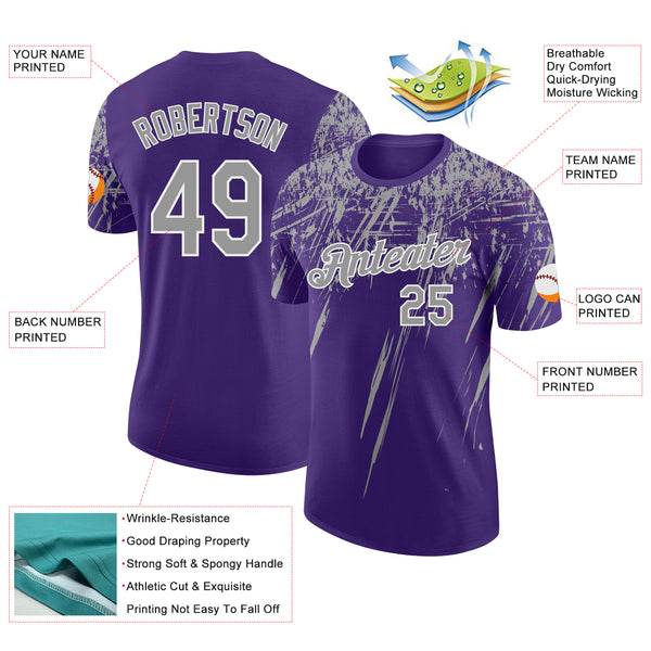 Custom Purple Gray-White Distressed Scratch Brush Stroke Performance T-Shirt