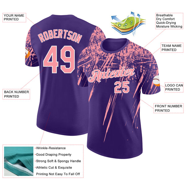 Custom Purple Medium Pink-White Distressed Scratch Brush Stroke Performance T-Shirt