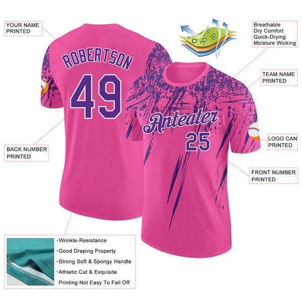 Custom Pink Purple-White Distressed Scratch Brush Stroke Performance T-Shirt