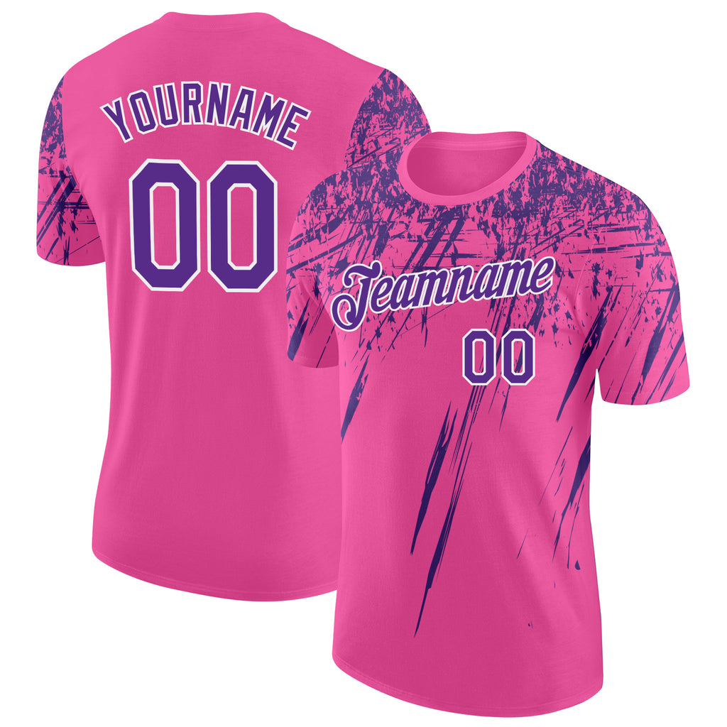 Custom Pink Purple-White Distressed Scratch Brush Stroke Performance T-Shirt