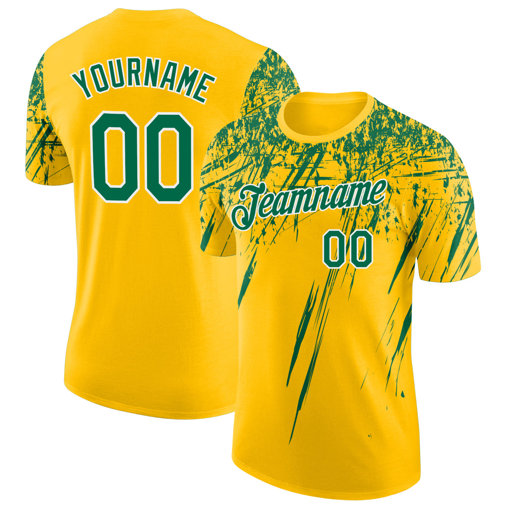 Custom Yellow Kelly Green-White Distressed Scratch Brush Stroke Performance T-Shirt