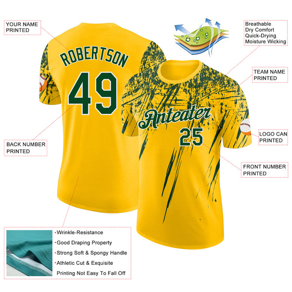 Custom Yellow Green-White Distressed Scratch Brush Stroke Performance T-Shirt