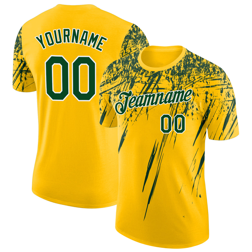 Custom Yellow Green-White Distressed Scratch Brush Stroke Performance T-Shirt