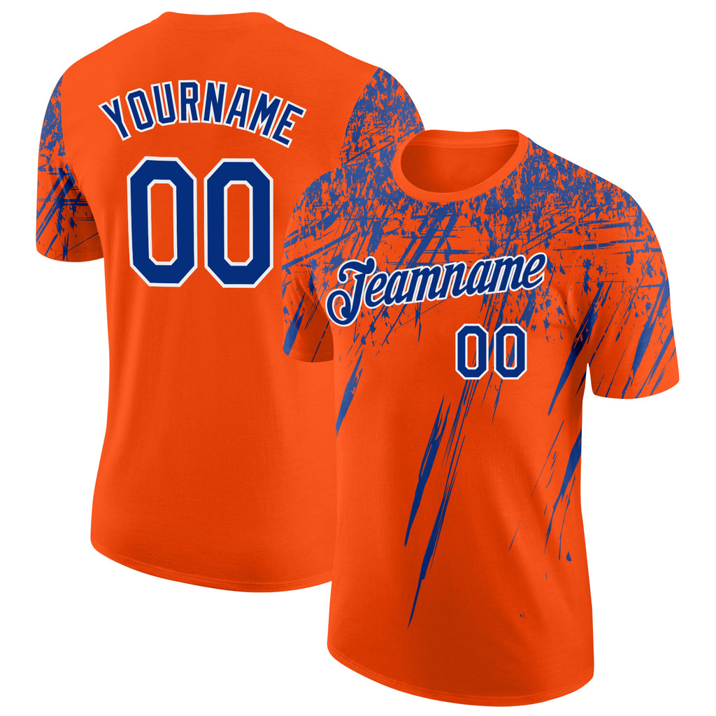 Custom Orange Royal-White Distressed Scratch Brush Stroke Performance T-Shirt