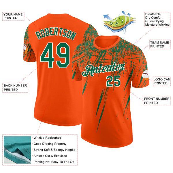Custom Orange Kelly Green-White Distressed Scratch Brush Stroke Performance T-Shirt