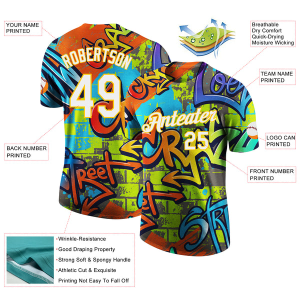 Custom Graffiti Pattern White-Yellow Vibrant MulticolorStreet Style Performance T-Shirt