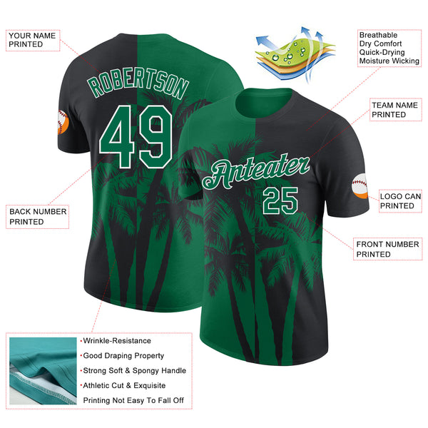 Custom Black Kelly Green-White Hawaii Tropical Coastal Palm Trees Performance T-Shirt