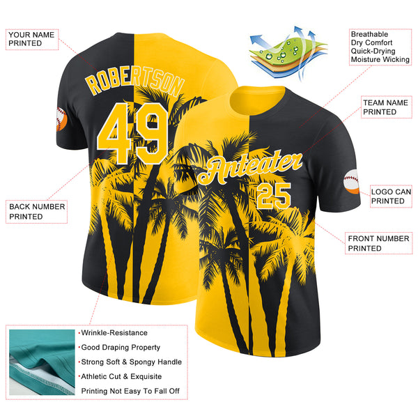 Custom Black Yellow-White Hawaii Tropical Coastal Palm Trees Performance T-Shirt