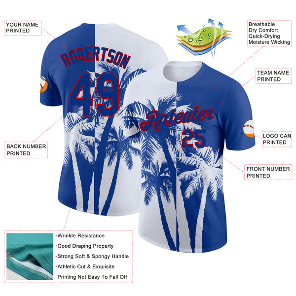 Custom Royal White-Red Hawaii Tropical Coastal Palm Trees Performance T-Shirt