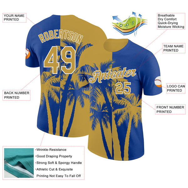 Custom Royal Old Gold-White Hawaii Tropical Coastal Palm Trees Performance T-Shirt