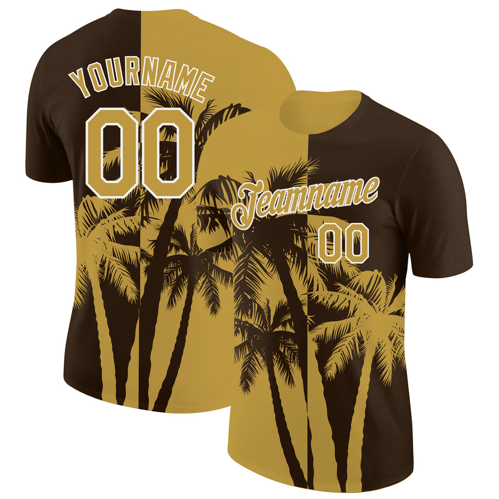 Custom Brown Old Gold-White Hawaii Tropical Coastal Palm Trees Performance T-Shirt