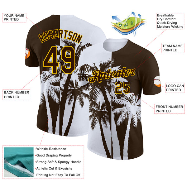 Custom Brown White-Yellow Hawaii Tropical Coastal Palm Trees Performance T-Shirt