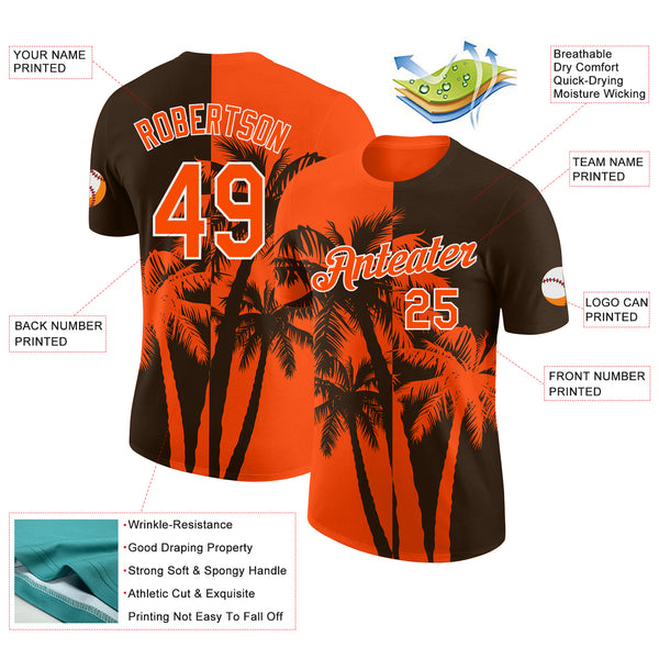 Custom Brown Orange-White Hawaii Tropical Coastal Palm Trees Performance T-Shirt