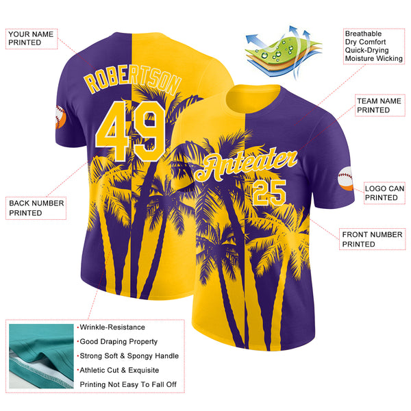 Custom Purple Yellow-White Hawaii Tropical Coastal Palm Trees Performance T-Shirt