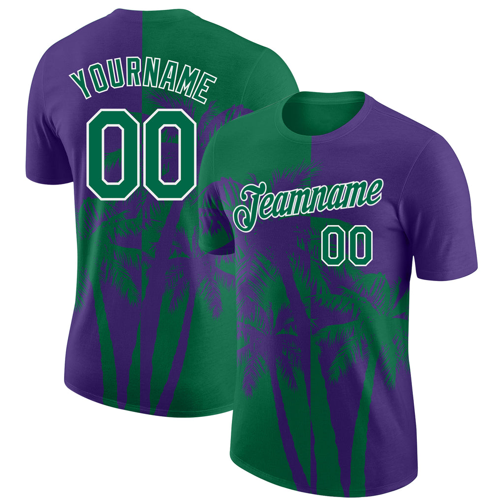 Custom Purple Kelly Green-White Hawaii Tropical Coastal Palm Trees Performance T-Shirt