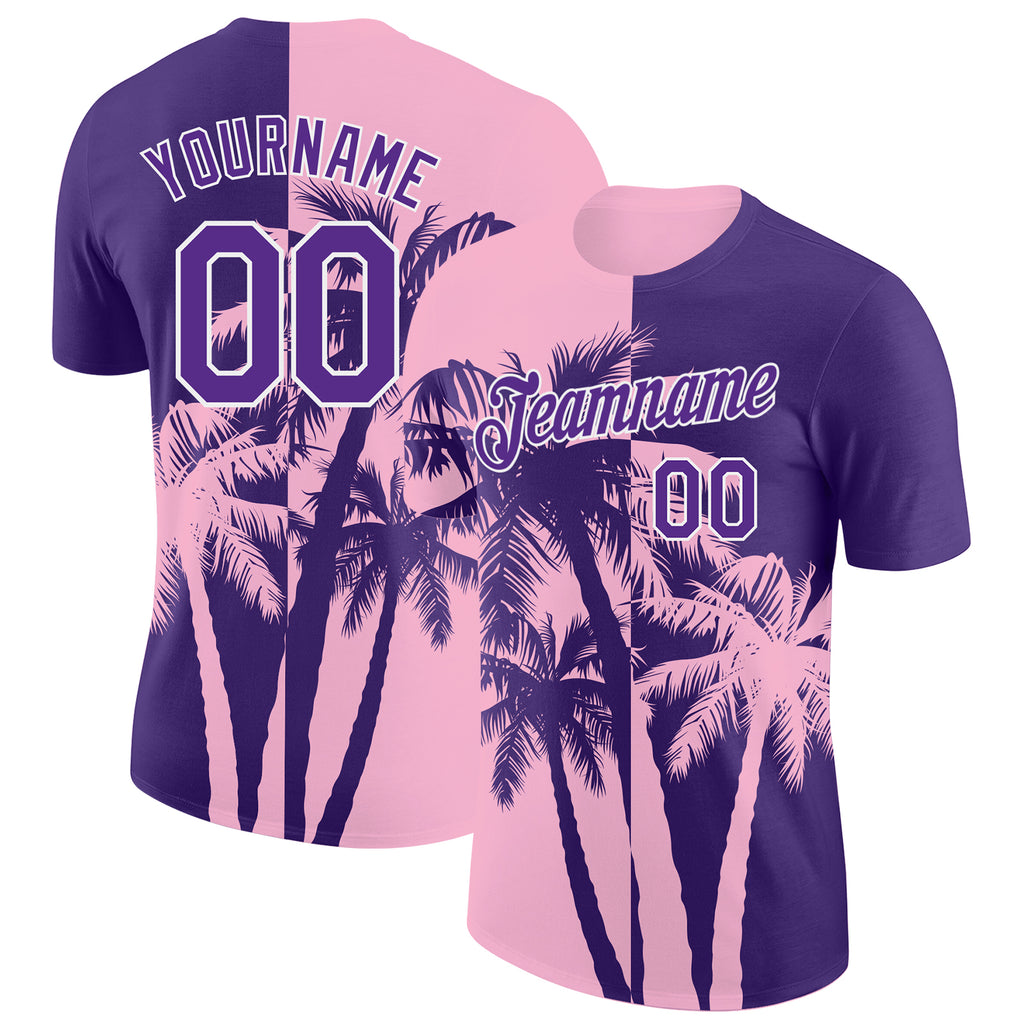 Custom Purple Light Pink-White Hawaii Tropical Coastal Palm Trees Performance T-Shirt