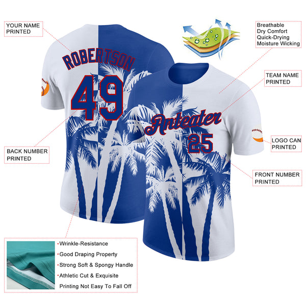 Custom White Royal-Red Hawaii Tropical Coastal Palm Trees Performance T-Shirt