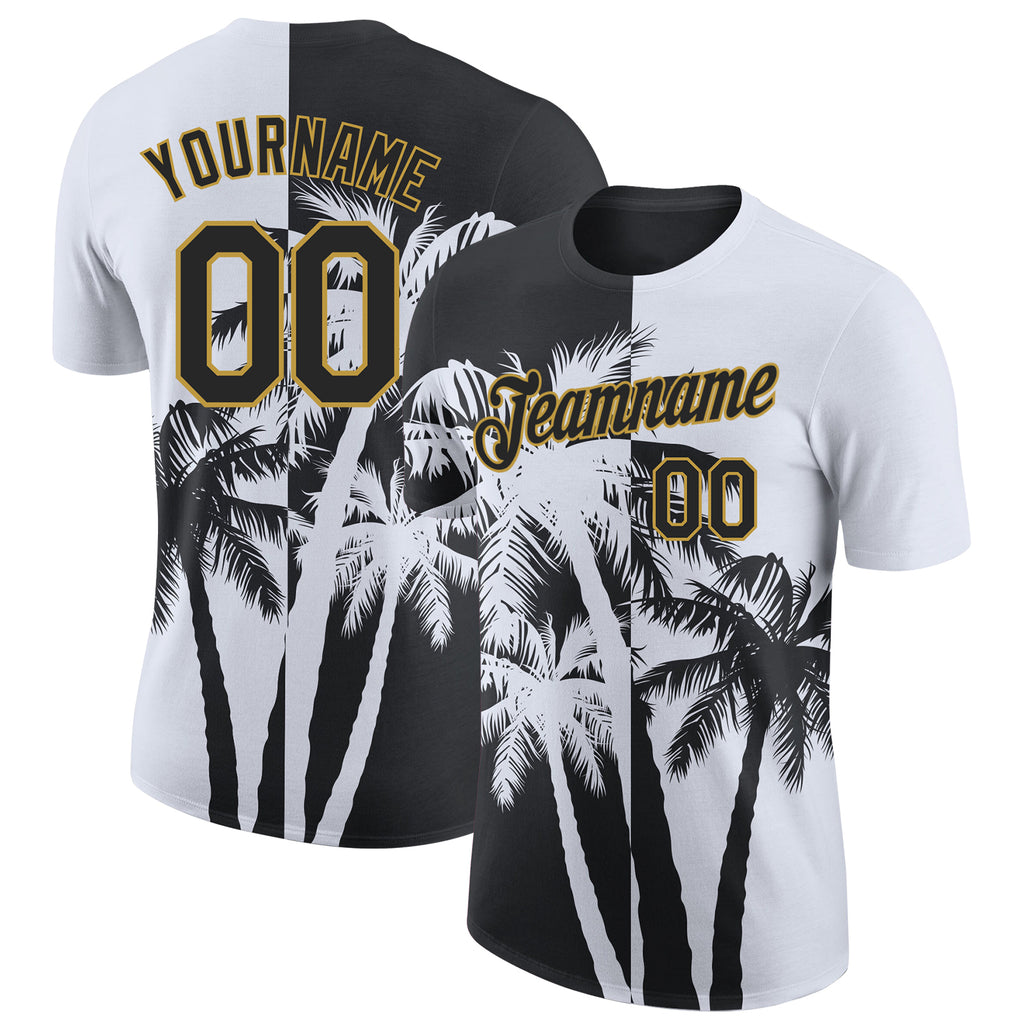 Custom White Black-Old Gold Hawaii Tropical Coastal Palm Trees Performance T-Shirt