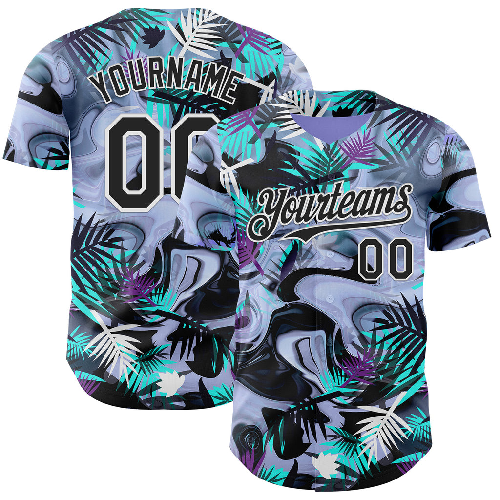 Custom Purple Black Green-White Cyber Tropical Palm Trees Music Festival Fluid Liquid Authentic Baseball Jersey