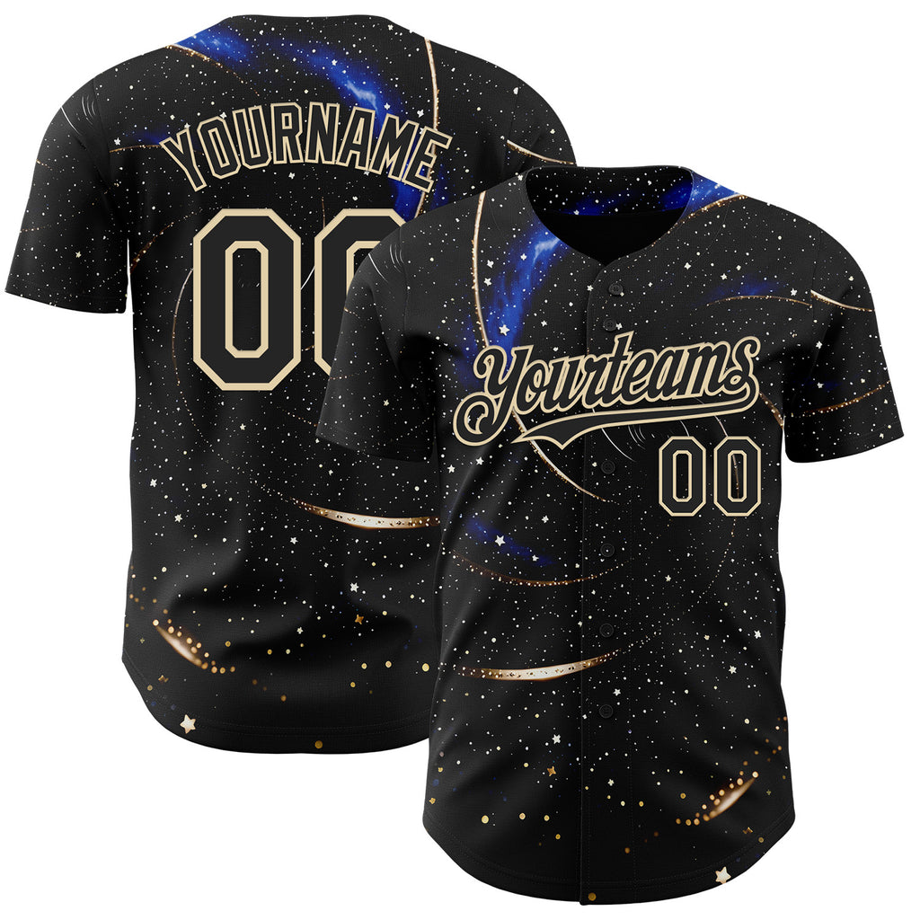 Custom Black-Cream Galaxy Star Authentic Baseball Jersey