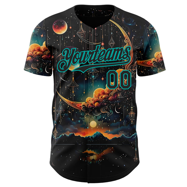 Custom Black-Aqua Galaxy Star Nebula Authentic Baseball Jersey