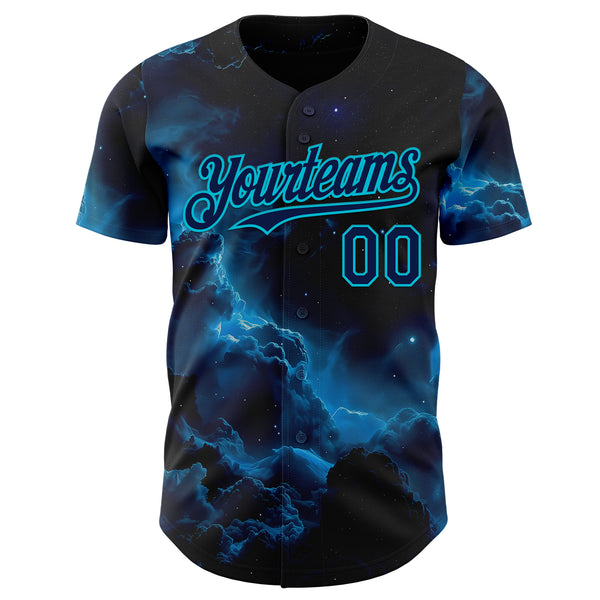 Custom Black Navy-Lakes Blue Galaxy Star Nebula Authentic Baseball Jersey