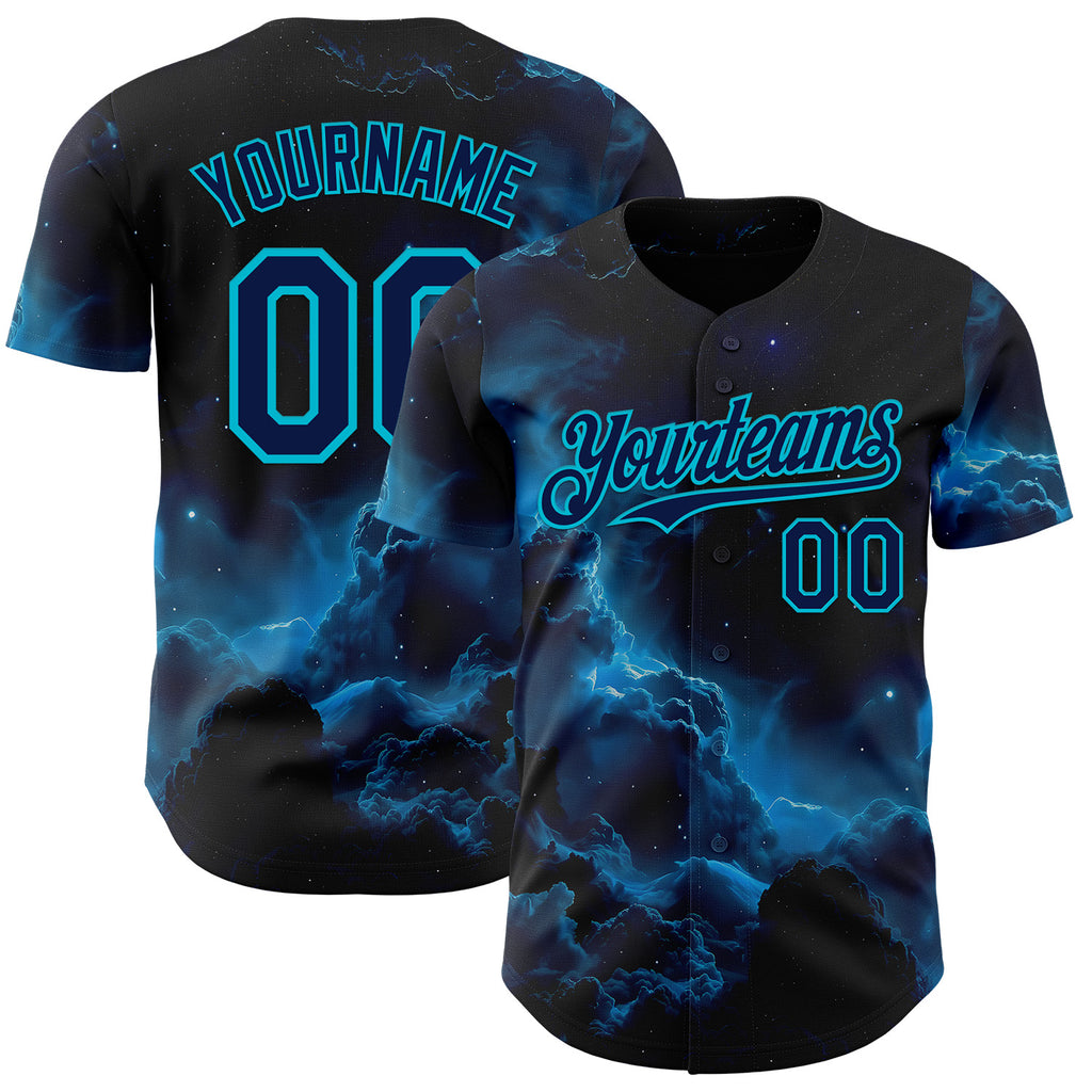 Custom Black Navy-Lakes Blue Galaxy Star Nebula Authentic Baseball Jersey