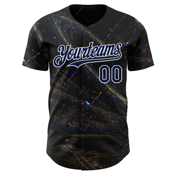 Custom Black Navy-White Galaxy Star Authentic Baseball Jersey