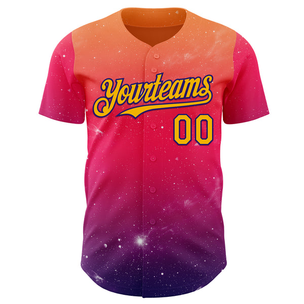 Custom Orange Gold Red-Dark Purple Galaxy Star Gradient Authentic Baseball Jersey