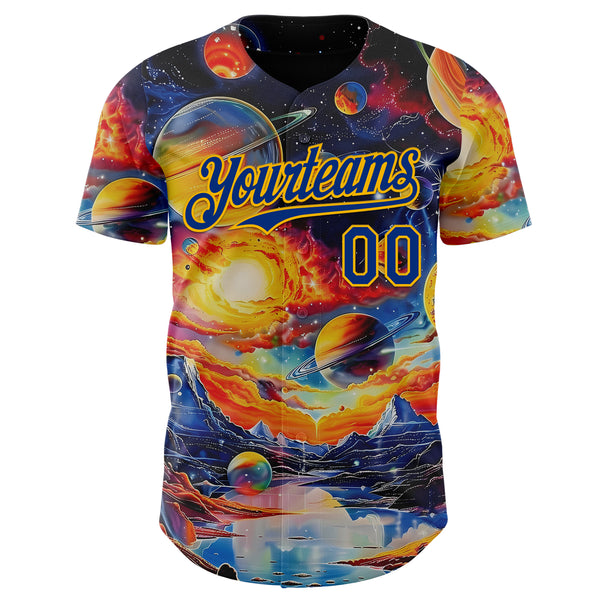 Custom Black Royal-Gold Galaxy Star Nebula Authentic Baseball Jersey