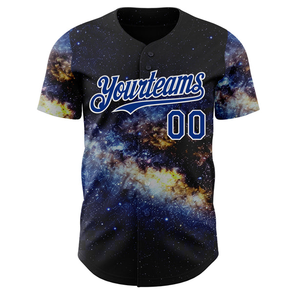 Custom Black Royal-White Galaxy Star Nebula Authentic Baseball Jersey