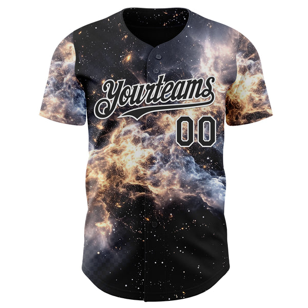 Custom Black-White Galaxy Star Nebula Authentic Baseball Jersey
