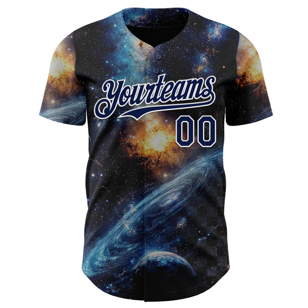 Custom Black Navy-White Galaxy Star Nebula Authentic Baseball Jersey