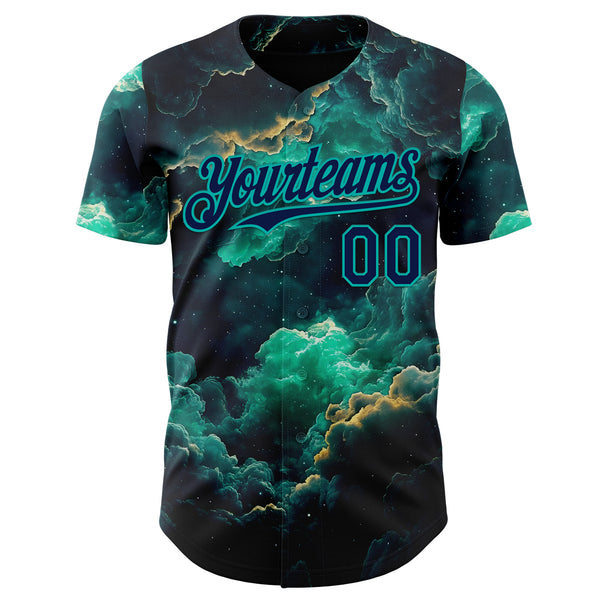 Custom Navy-Aqua Galaxy Star Nebula Authentic Baseball Jersey